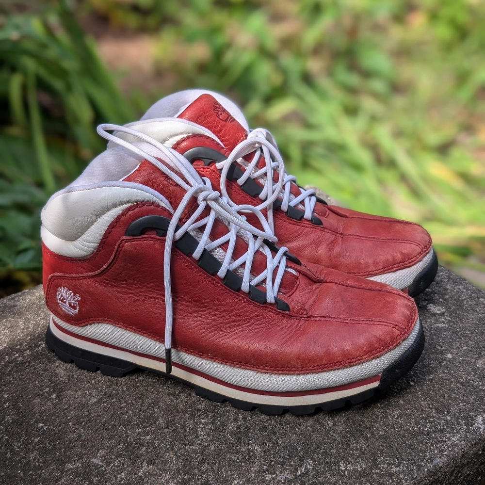 Timberland Red White Black Euro Dub Boots Women's Size 8
